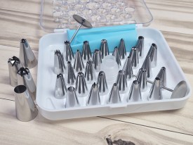 Set picos con bases y manga en caja acrilica